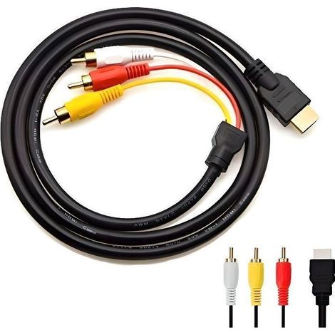 Câble adaptateur convertisseur - STRAßE TECH - HDMI→RCA 1080P - HDMI mâle vers 3x RCA - Plaqué or 24K - Unidirectionnel (1/4)