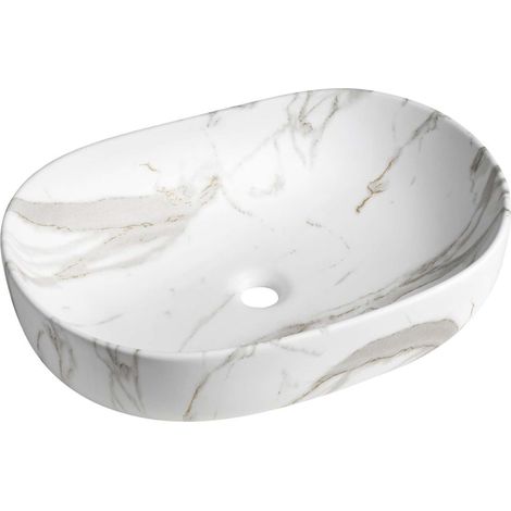 Sapho - Lavabo sobre encimera Caleo, 60 x 42 cm, sin rebosadero, sin orificio para grifo, blanco carrara CA590BC (1/5)