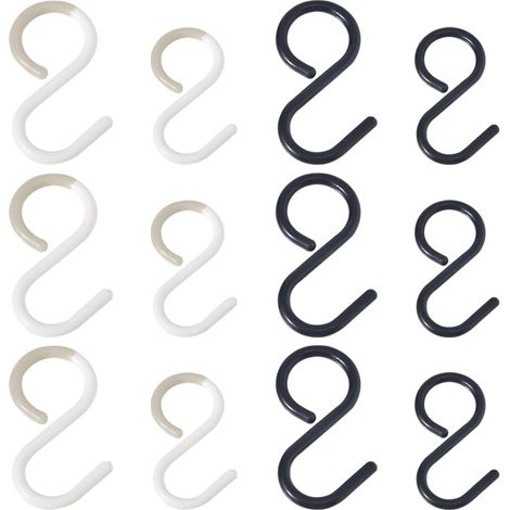 12 Pieces Plastic S-Hooks, Flexible Neck, Safe and Silent, Multifunctional, Rustproof Hooks for Hanging Plants, Gardening Tools, Cups, Clothes, Pots and Bowls (1/5)