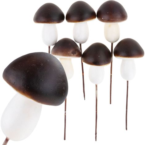 Dekorative Pilze am Stiel, Schaumstoff, braun und weiß, mit Draht, 6er-Set. (1/5)