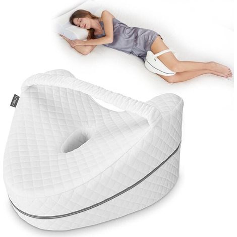 Oreiller de Jambe Oreiller de Genou Orthopédique Genou Ergonomique avec Mousse à Mémoire de Forme pour Dormir pour Soulager la Pression - Hanches, Jambes, Genoux, Blanc (1/4)