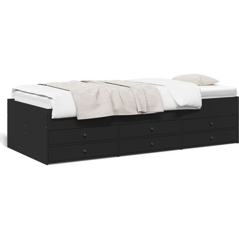 Lit de jour avec tiroirs noir 75x190 bois d'ingénierie (1/5)