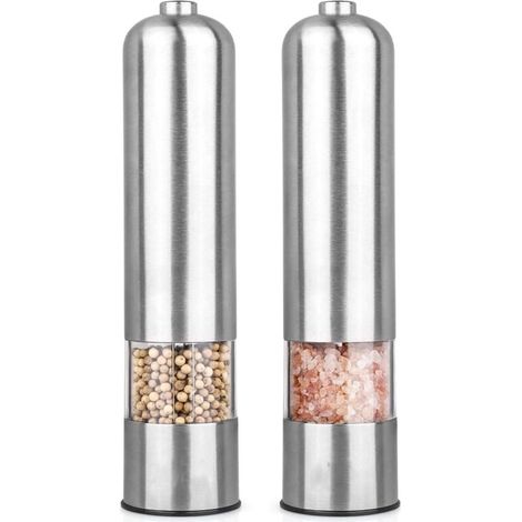 Macina sale e pepe elettrico, a batteria, lama di macinazione in ceramica, agitatore automatico in acciaio inox con luce LED e grado di macinazione regolabile (1/5)