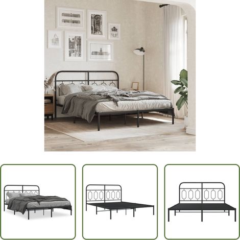 vidaXL Kopfteil -  Bettgestell mit Kopfteil Metall Schwarz 140x190 cm (1/5)