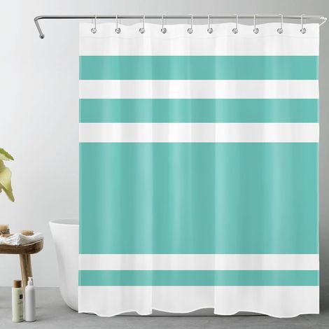 Sarcelle et Rayures Blanches Rideaux de Douche 150x200cm(LxH) Géométrique Abstrait Rideaux de Bain avec Crochets,Texturé Simple Extra Longue Imperméable Polyester Anti Moule Salle de Bain Décor (1/5)