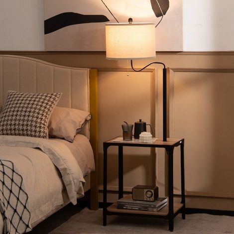 Lampada da terra con tavolino, porte USB, braccio girevole a 360°
