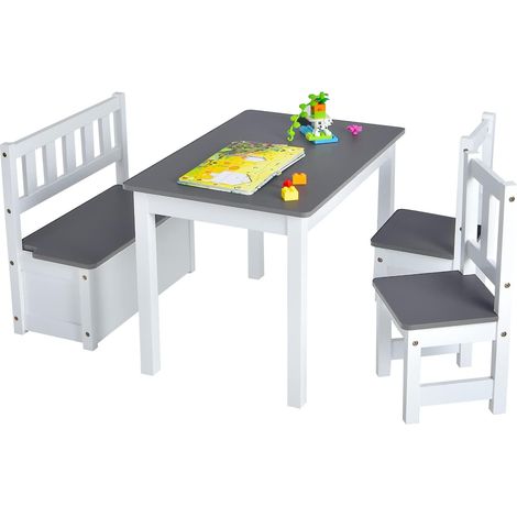 COSTWAY Set de Mesa y Sillas para Niños, Set 4 Piezas Mueble Actividad de Madera 2 en 1 Infantil, Mueble Multifuncional (Gris) (1/5)