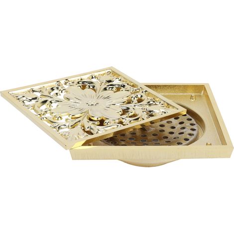 Kit de bonde de sol pour toilettes, désodorisant, anti-obstruction, crépine d'égout, accessoire de salle de bain, couleur or, 10 x 10 cm (type profond). (1/5)