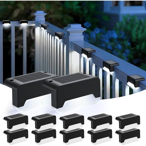 Lot de 16 lampes solaires d'extérieur IP65 étanches pour escaliers extérieurs, escaliers, clôture, cour, jardin, terrasse, chemin (noir, blanc chaud) (1/5)