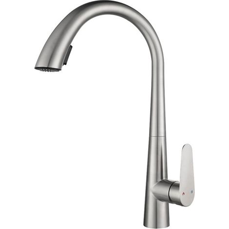 Grifo de cocina extraíble en acero inoxidable 304, rotación de 360°, color plata (1/5)