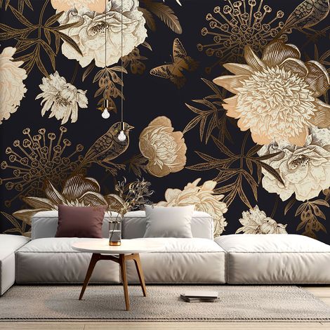 Papier peint panoramique - Fleurs Oiseau - 130 cm x 87 cm (1/4)