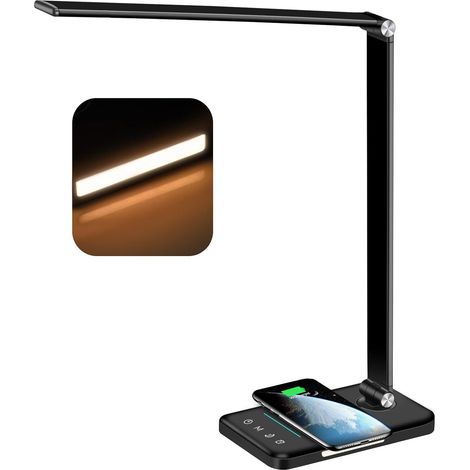 Lampe de bureau LED multifonctionnelle avec chargeur sans fil, port de chargement USB et protection oculaire. (1/3)