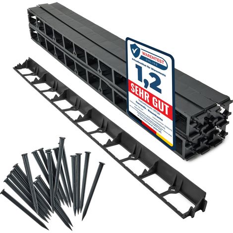 Garronda Bordure de Jardin 12 m, Bordurette Flexible Plastique Noir 4,5 cm avec 50 Piquets, Délimitation Pelouse Massifs Potager, GD-0157