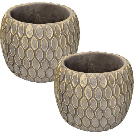 Lot de 2 pots de fleurs en argile Ø 11 cm pour fleurs et plantes rustiques Gris doré-NANOTEH (1/5)