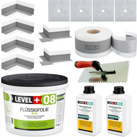 LEVEL+ Dichtset für Duschabdichtung Bad Dichtband Flüssigfolie 12kg SET103 (1/4)