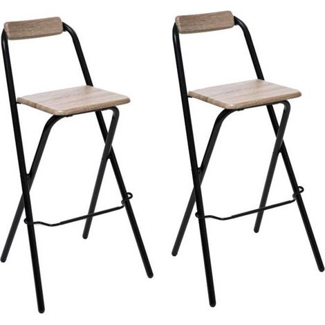 Chaise de bar pliable - Lot de 2 - Noir et beige - Louna - Livraison gratuite (1/5)