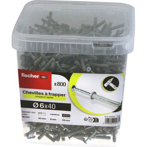 Seau de 800 Chevilles à Frapper 6 x 40 en Acier électrozingué, collerette Plate, Clou à Empreinte Pozidriv