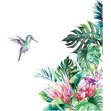 Autocollant Mural Plante Verte Sticker Tropicale, Sticker Mural Autocollant Amovible Bricolage, Autocollants Aquarelle Stickers Muraux, Décoration Pour Décoration De Maison Et De Pièce, 68 X (1/5)