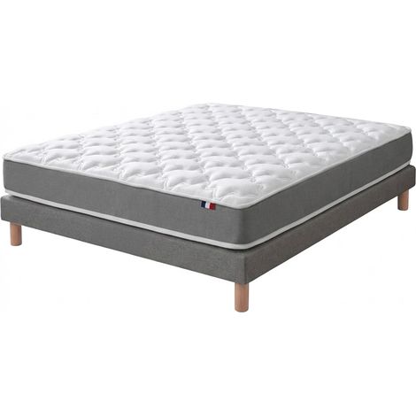 Ensemble matelas mousse haute résilience H16 cm sommier en kit 140x190cm gris (1/5)