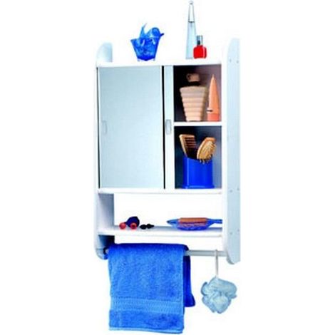Armoire de toilette - DIA BLANC - MDF laqué blanc - 2 tablettes - Support amovible