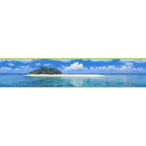 Frise papier peint bord de mer pour salle de bain Frise tapisserie bleue et blanche Frise murale originale pour salon (1/3)