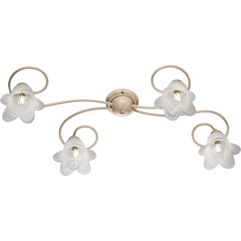 Plafoniera fiori in ferro Avorio Oro quattro luci paralumi 87x40x h17 cm (1/3)