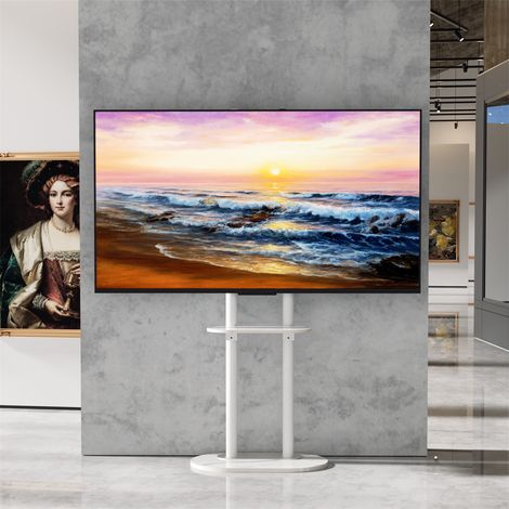 TV Bodenständer Höhenverstellbar, weiß TV Ständer mit 2 Ablagen aus Marmor, Universal Fernsehstand für 40"-75", VESA 600x400mm, bis Max 40kg