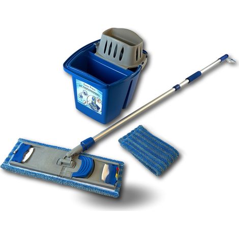 Kibros – Kit lave sol easy press pro double compartiment – 2 franges micro easy – Manche télescopique réglable 80-140 cm – Seau double bac 14L (1/5)