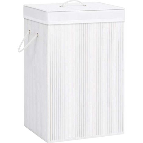 vidaXL Cesta para la ropa sucia de bambú de una sección blanca (1/5)