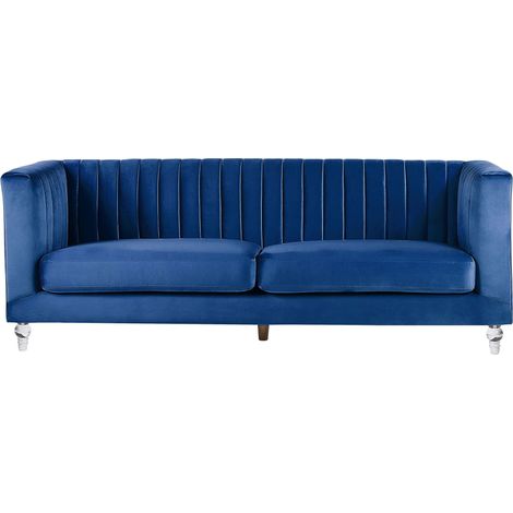 Divano in Velluto Blu Cobalto a 3 Posti Stile Glamour ed Elegante Arvika