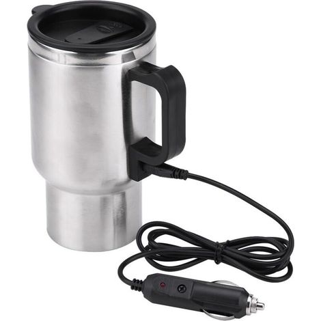 Mug chauffant de voiture, tasse chauffante de voyage en acier inoxydable, tasse à café électrique chauffante pour eau, café, lait et thé avec chargeur, 450 ml- (1/5)