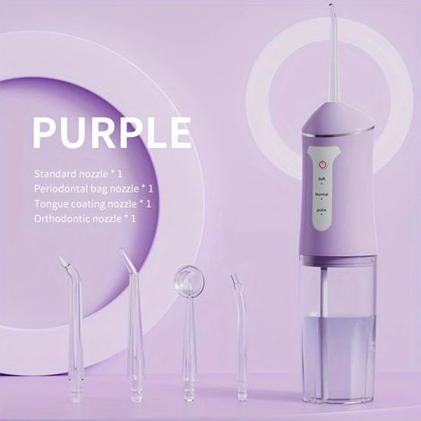 Hydropulseur électrique portable (violet) pour l'hygiène bucco-dentaire à domicile (1/3)