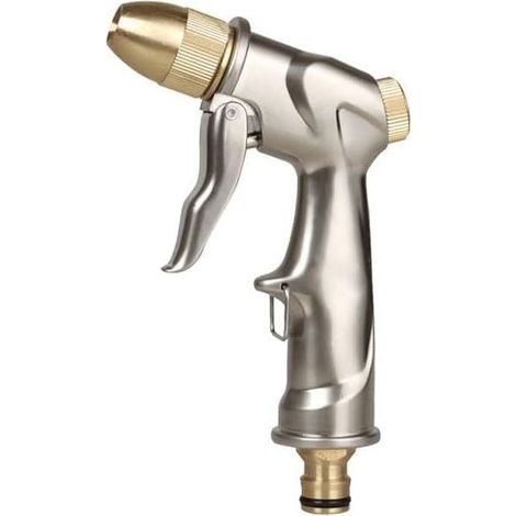 Pistolet pulvérisateur en métal : Buse métallique haute pression avec 4 modes, idéale pour l'arrosage des plantes, des pelouses, le lavage des voitures et des terrasses. (1/5)