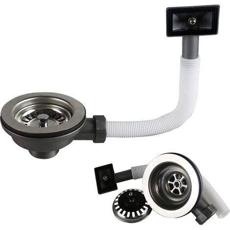 Bonde d'évier en acier inoxydable avec trop-plein 114 mm Siphon Évier de cuisine avec trop-plein, kit de vidange pour évier de cuisine Convient pour la filtration des éviers de cuisine (1/5)