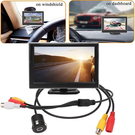 Kit de caméra de recul 5 pouces avec moniteur haute définition, entrée vidéo V1 V2, 12‑24V pour véhicules, caméra ronde.