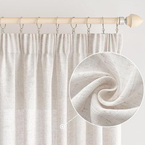 Linen Curtain Voile Curtain Linen Look Semi-Transparent Living Room Scarf Kitchen Curtains Loop Scarf Children's Room Ivory 140 x 245 cm (1/5)