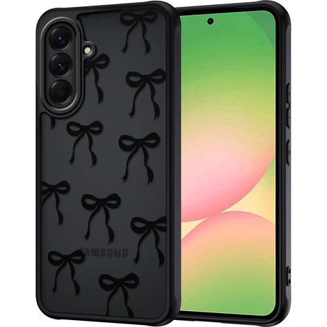 Coque pour Samsung Galaxy A56 5G, Aesthetic Papillon Nœud Motif Étui Translucide Mat Silicone TPU + PC Arrière Antichoc Housse Protection de la Caméra Bumper Case pour Filles Femme, Noir (1/5)