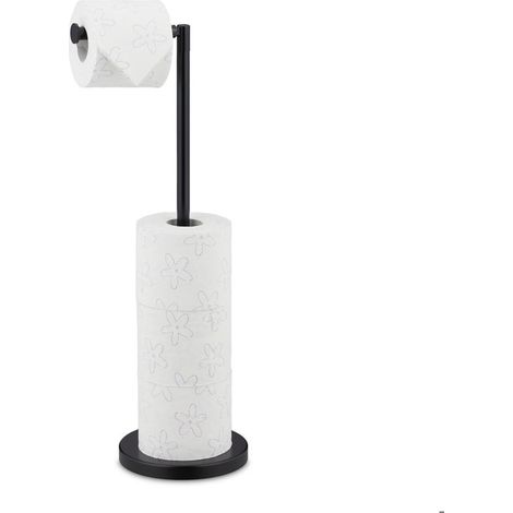 Relaxdays Support de papier-toilette, réserve de 4 rouleaux, support vertical avec pied, 57x21,5x16,5 cm, en fer, noir