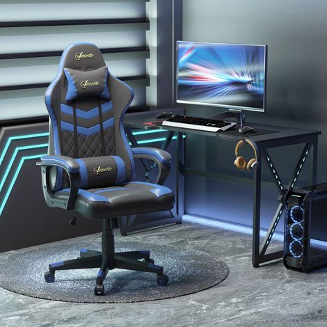 Silla Gaming Altura Regulable Basculante con Reposacabezas Cojín Lumbar 61x70x121-129 cm Azul (1/5)
