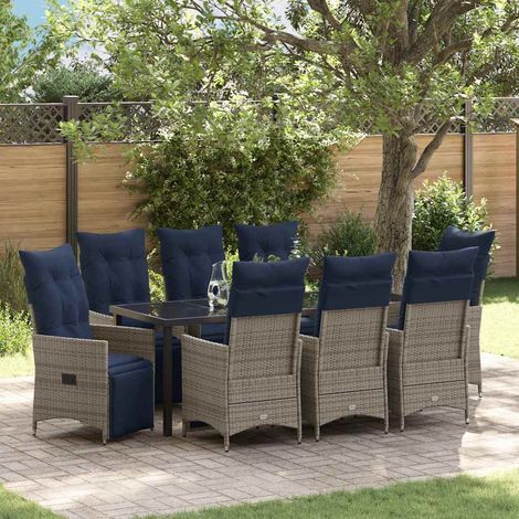 Tisch- und Stuhlset mit Kissen 9 pcs Grau PE-Rattan