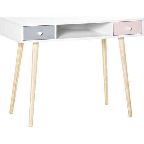 Bureau scandinave enfant ALIX blanc rose gris (1/4)