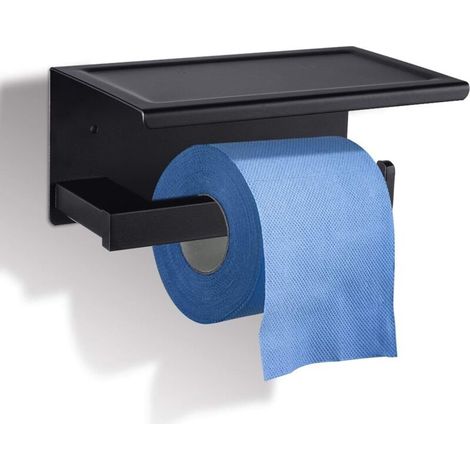 Toilettenpapierhalter, Wandmontierter Toilettenpapierrollenhalter, Toilettenpapierspender aus Edelstahl SUS304, Toilettenpapierhalter ohne Bohren für das Badezimmer, Vierkantrohr (Schwarz)