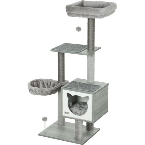 Arbre à chat griffoirs grattoirs multi-équipements niche hamac peluche courte sisal naturel 48x40x126cm gris