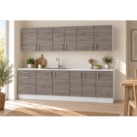 Küchenzeile 220 cm, 7 Schränke, Sonoma Eiche dunkel, ohne Arbeitsplatte (1/5)