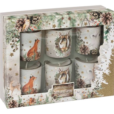 Duftkerze Windlicht Holz 45g x6 - Feeric lights & christmas