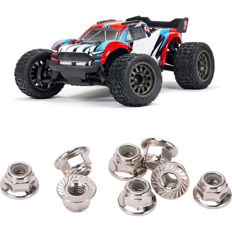 8 Pièces Écrous de Roue M4 en Métal avec Joint Nylon pour Arrma Typhon 1/10, Pièces Détachées RC, Argenté (1/5)