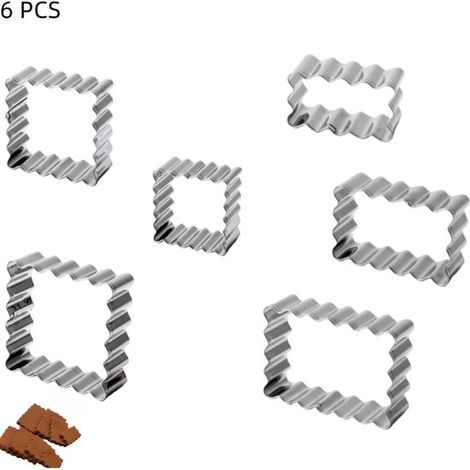 Set di 6 tagliabiscotti rettangolari in acciaio inox con bordo ondulato, quadrati e piccoli rettangolari con bordo seghettato per biscotti e decorazioni (1/5)