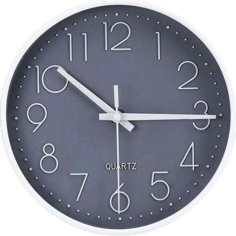 Horloge murale ronde silencieuse 20 cm - Convient aux bureaux, cuisines, salons, chambres d'enfants et écoles - Grise (1/5)