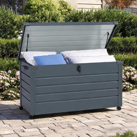 Coffre de jardin en acier galvanisé 311 L avec roulettes et (1/5)