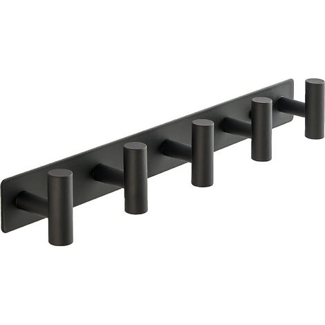 Wandgarderobe mit 5 praktischen Haken, aus robustem und langlebigem Edelstahl, in Schwarz, ideal zum Aufhängen von Handtüchern und Kleidung.
